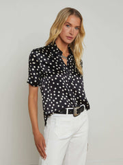 Ellah Silk Blouse in Black/Ecru Polka Dot | L'AGENCE for sale