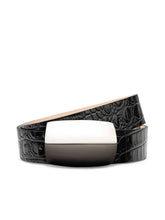 Milou Belt in Black Croc Embossed/Silver | L'AGENCE discount