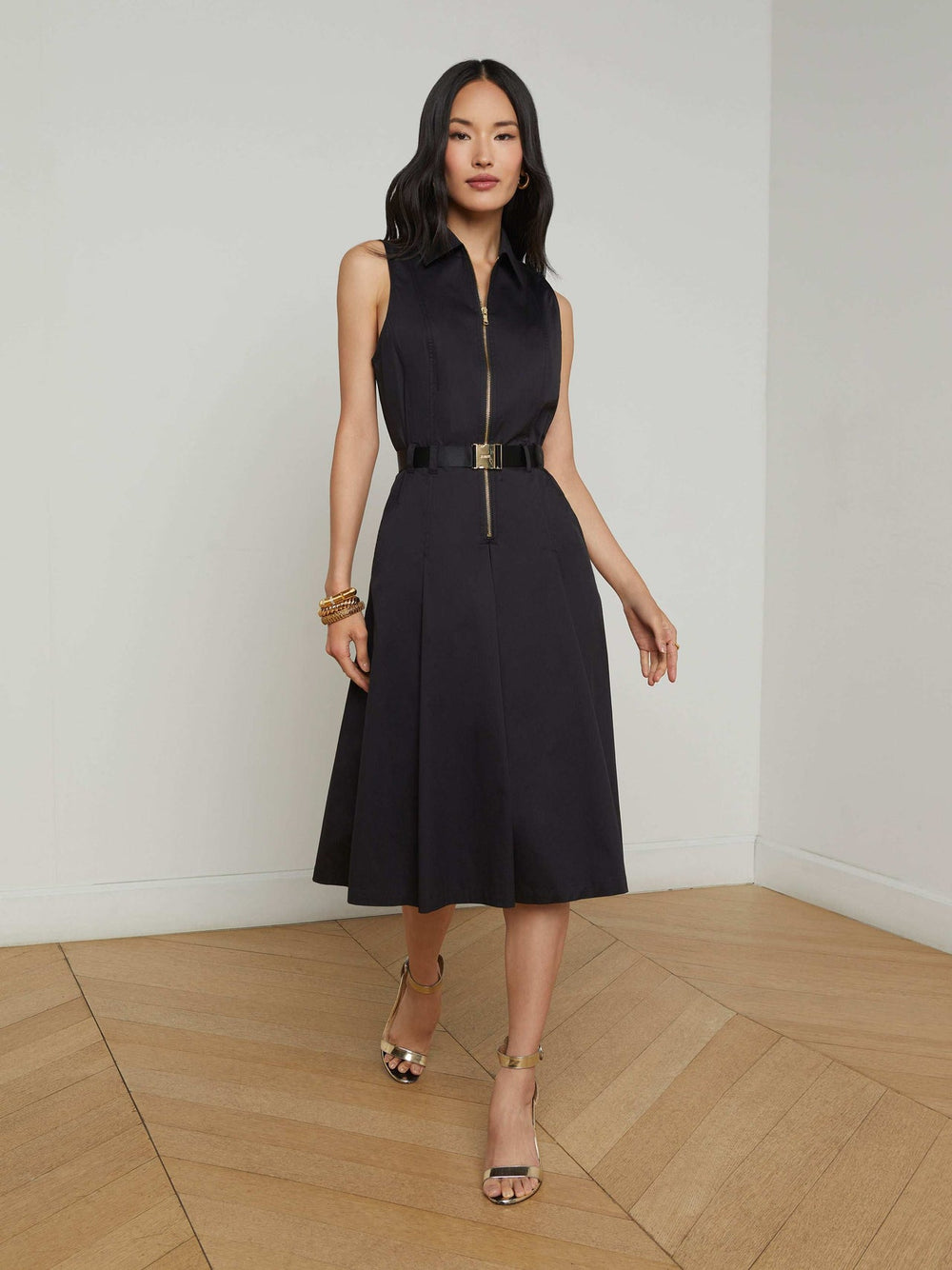 Kylo Poplin Shirt Dress in Black | L'AGENCE Women