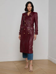Celina Leather Trench Coat in Black Cherry | L'AGENCE online