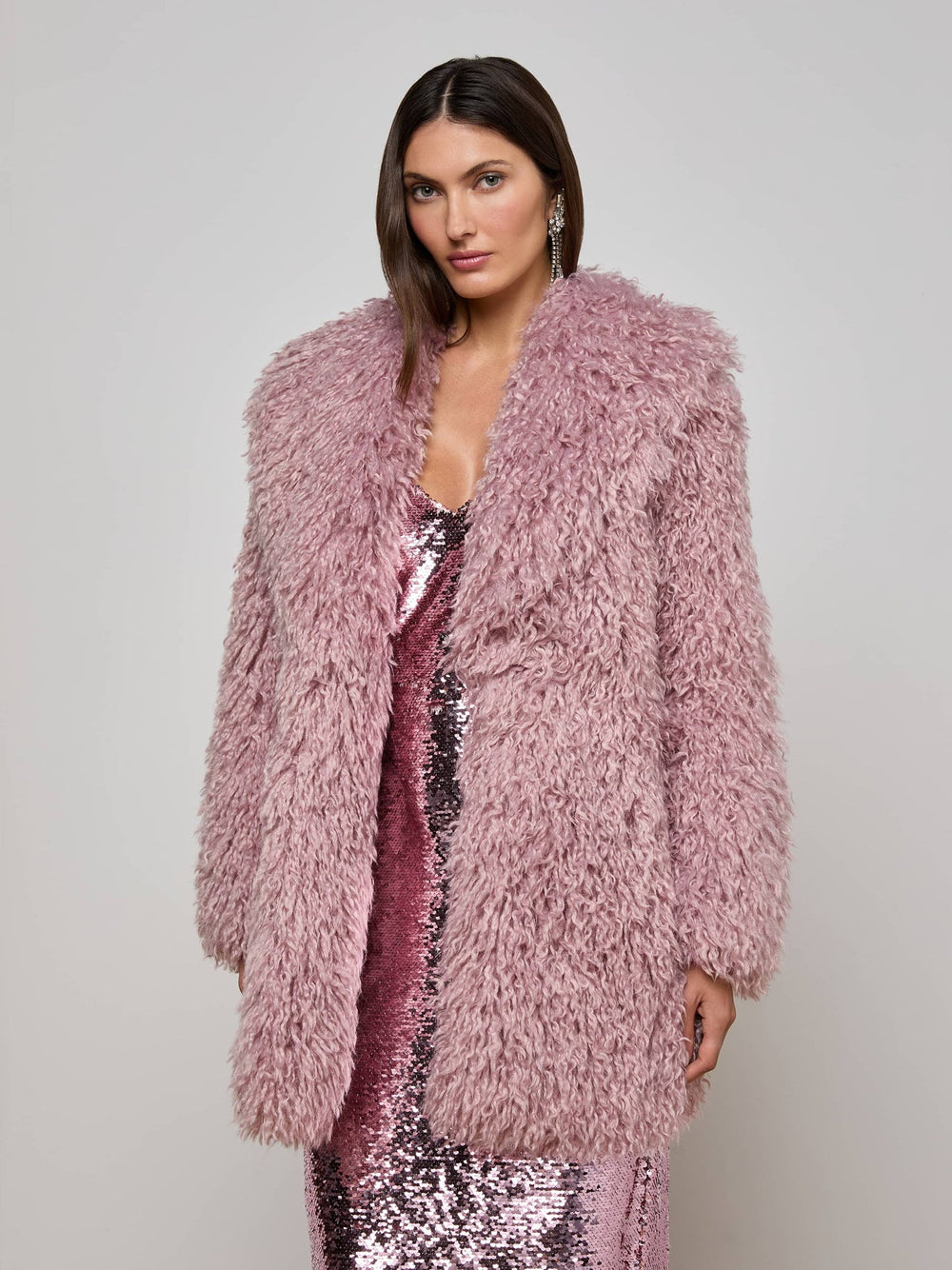 Toira Faux Fur Coat in Light Mauve | L'AGENCE online