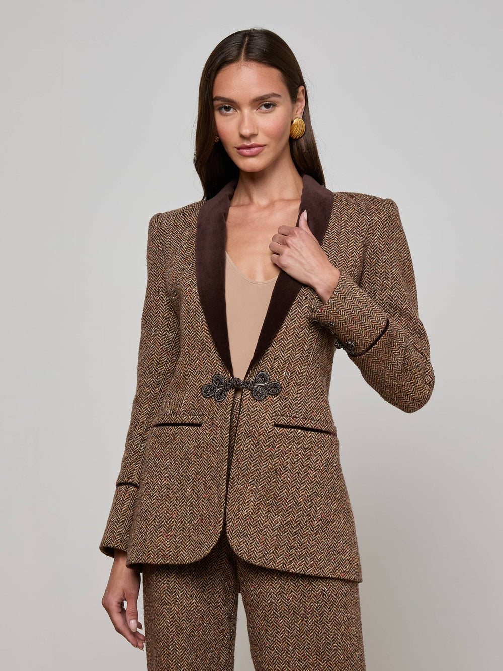 Gable Herringbone Blazer in Brown Herringbone | L'AGENCE discount