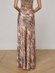 Ryker Silk Maxi Skirt in Tan Multi Western Snake | L'AGENCE sale