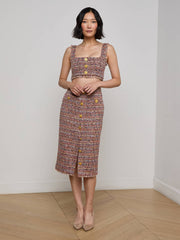 Tai Tweed Midi Skirt in Mauve/Tan Multi Tweed | L'AGENCE US