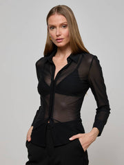 Indiana Mesh Blouse in Black | L'AGENCE discount