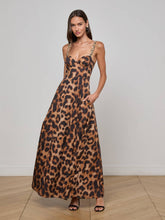 Sutton Beaded Strap Maxi Dress in Tan/Black Large Leopard | L'AGENCE US