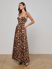 Sutton Beaded Strap Maxi Dress in Tan/Black Large Leopard | L'AGENCE US
