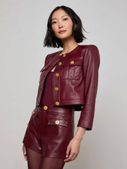 Deidra Cropped Leather Jacket in Black Cherry | L'AGENCE Women