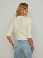 Delilah Cropped Cardigan in Vintage White/Gold Knot | L'AGENCE for sale