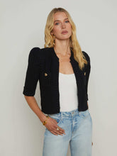 Delilah Cropped Cardigan in Black/Gold Knot | L'AGENCE for sale