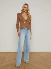 Bethany Knit Blazer in Dark Cappuccino/Gold | L'AGENCE sale