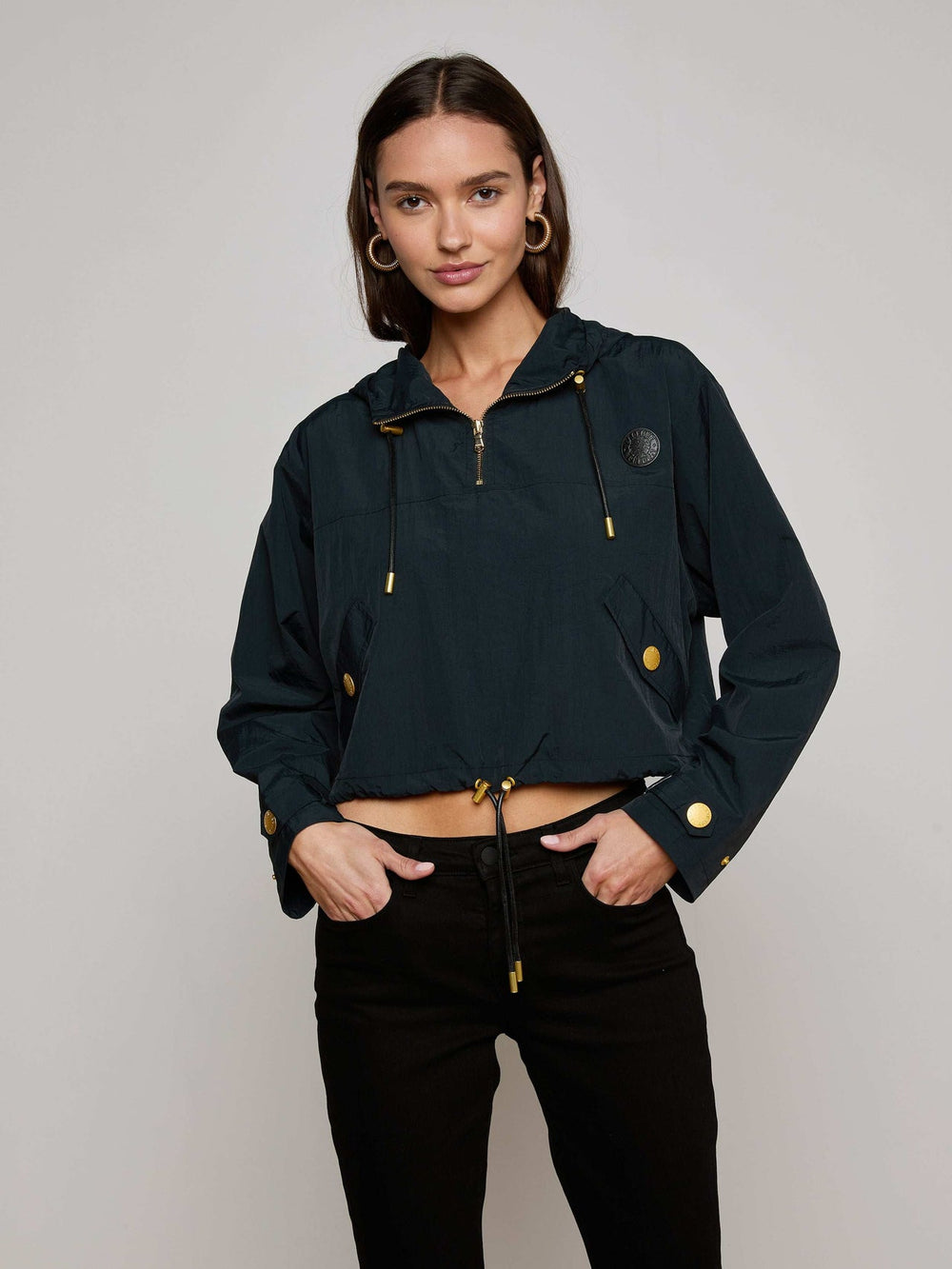 Bronwyn Cropped Windbreaker in Black | L'AGENCE Women