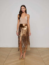 Karolina Fringe Skirt in Metallic Bronze Gold | L'AGENCE US