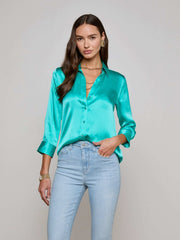 Dani Silk Blouse in Pool Blue | L'AGENCE for sale