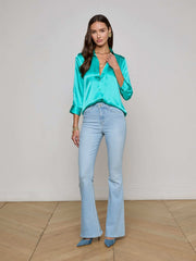 Dani Silk Blouse in Pool Blue | L'AGENCE for sale