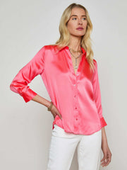 Dani Silk Blouse in Pop Coral | L'AGENCE for sale