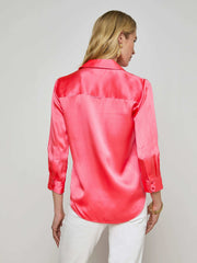 Dani Silk Blouse in Pop Coral | L'AGENCE for sale