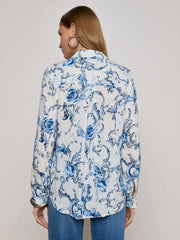 Holly Blouse in White/Blue Baroque Swirl | L'AGENCE discount
