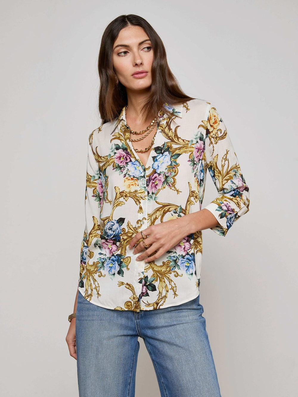 Camille Blouse in Vintage White Small Floral Baroque | L'AGENCE sale