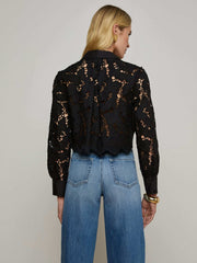 Seychelle Cropped Eyelet Blouse in Black | L'AGENCE Women