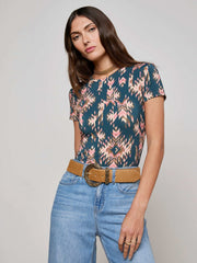 Ressi Fitted Tee in Charcoal Multi Ganado Print | L'AGENCE US