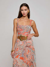 Rasha Mesh Paisley Tank in Orange/Light Blue Paisley Print | L'AGENCE online