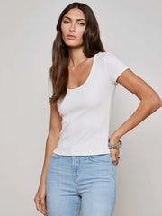 Brynlee Scoopneck Tee in White | L'AGENCE US