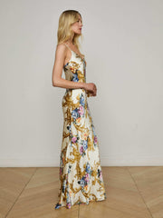 Serita Silk Gown in Vintage White Large Floral Baroque | L'AGENCE Women