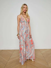 Stefani Maxi Dress in Orange/Light Blue Traditional Paisley | L'AGENCE near me