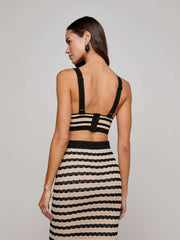 Reverie Pointelle Knit Bralette in Black/Natural Stripe | L'AGENCE US