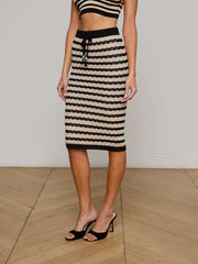 Lacen Pointelle Knit Skirt in Black/Natural Stripe | L'AGENCE Women