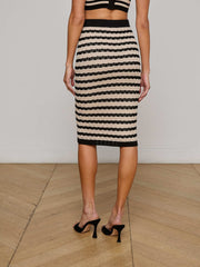 Lacen Pointelle Knit Skirt in Black/Natural Stripe | L'AGENCE Women