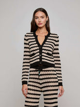 Orla Pointelle Knit Cardigan in Black/Natural Stripe | L'AGENCE for sale
