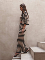 Orla Pointelle Knit Cardigan in Black/Natural Stripe | L'AGENCE for sale
