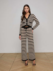 Gaelle Pointelle Knit Pant in Black/Natural Stripe | L'AGENCE Women