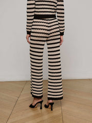 Gaelle Pointelle Knit Pant in Black/Natural Stripe | L'AGENCE Women