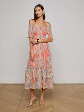 Oriel Off-The-Shoulder Dress - Orange/Light Blue Paisley | L'AGENCE for sale