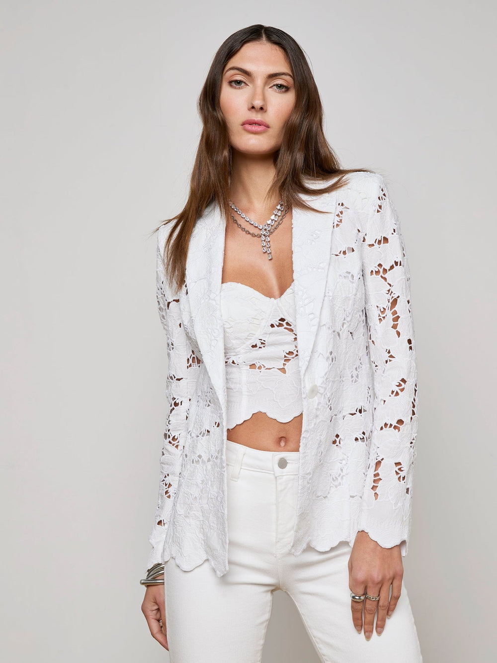 Clementine Lace Blazer in White | L'AGENCE for sale
