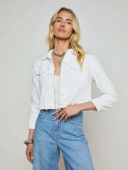 Koda Cropped Jean Jacket in Textile Blanc | L'AGENCE for sale