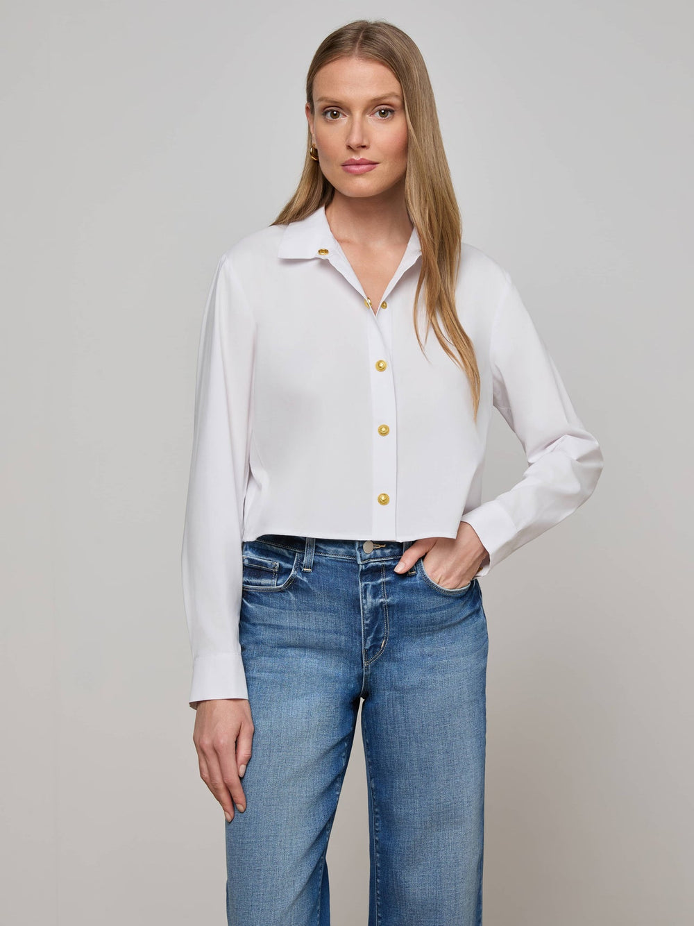 Cosette Shirt in White/Gold | L'AGENCE Women