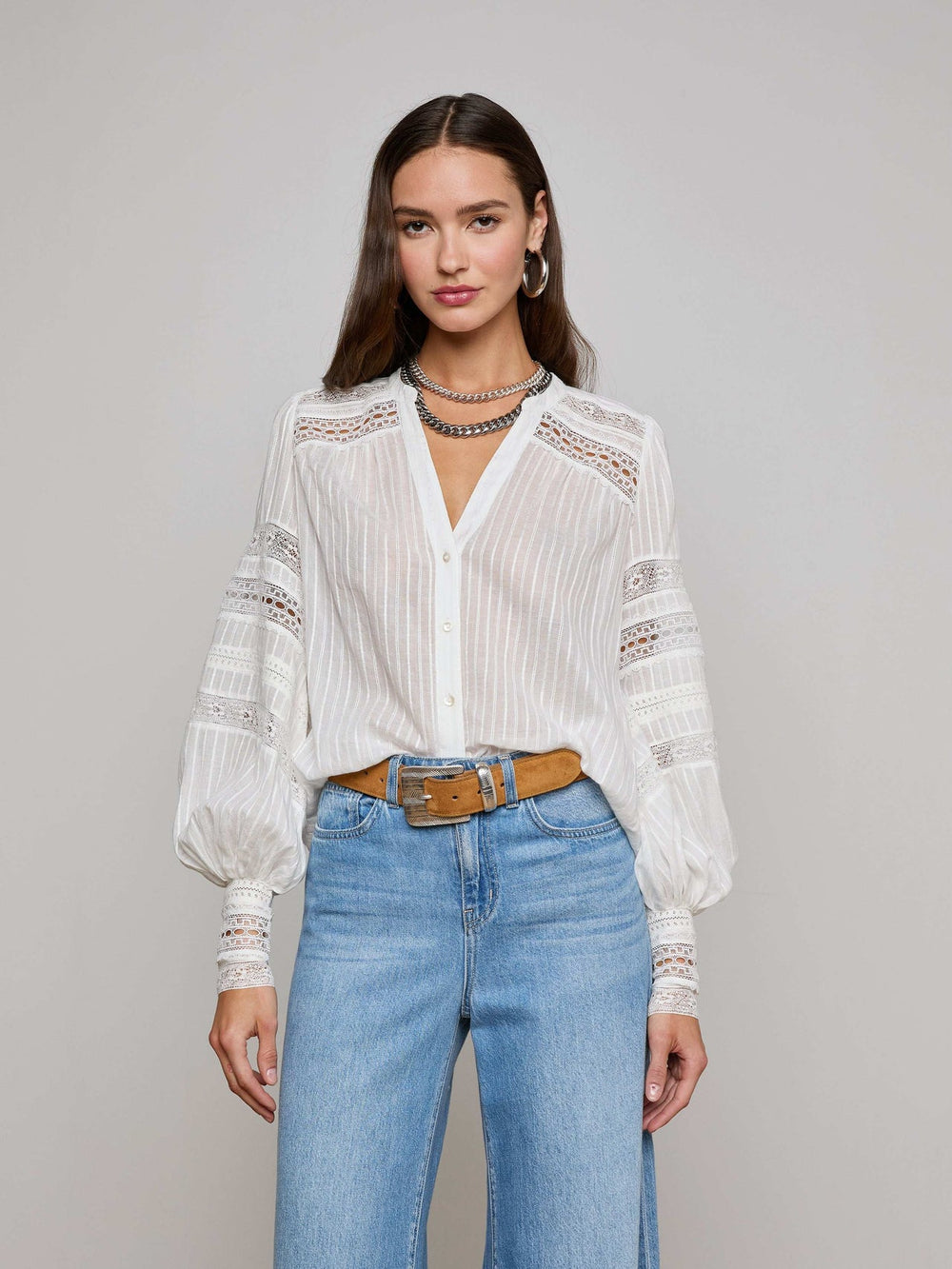 Kiera Blouse in Ivory | L'AGENCE sale