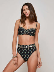 Vanessa High-Waisted Bikini Bottom in Medallion print | L'AGENCE online