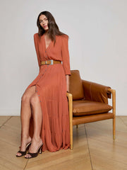 Seraphina Tiered Maxi Dress in Baked Clay | L'AGENCE discount