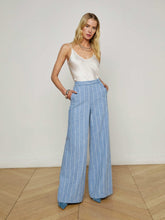 Pilar Pinstriped Wide-Leg Pant in Sky Blue/White Pinstripe | L'AGENCE near me