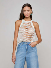 Parmida Embellished Tank in Ivory/Turquoise Beads | L'AGENCE online