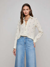 Ecru Laurent Embroidered Blouse with Multiple Blue Flowers | L'AGENCE for sale