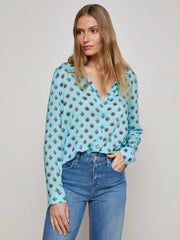 Holly Blouse in Light Turquoise/Coral Stone Foula | L'AGENCE discount
