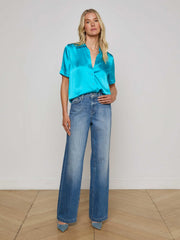 Ellah Silk Blouse in Bright Aqua | L'AGENCE US