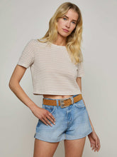Donna Cropped Tee in White/Rye Stripe | L'AGENCE for sale