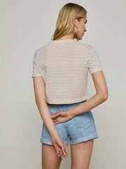 Donna Cropped Tee in White/Rye Stripe | L'AGENCE for sale